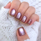 24pcs/Set Gold Edge Purple Cat Eye Press On Nails