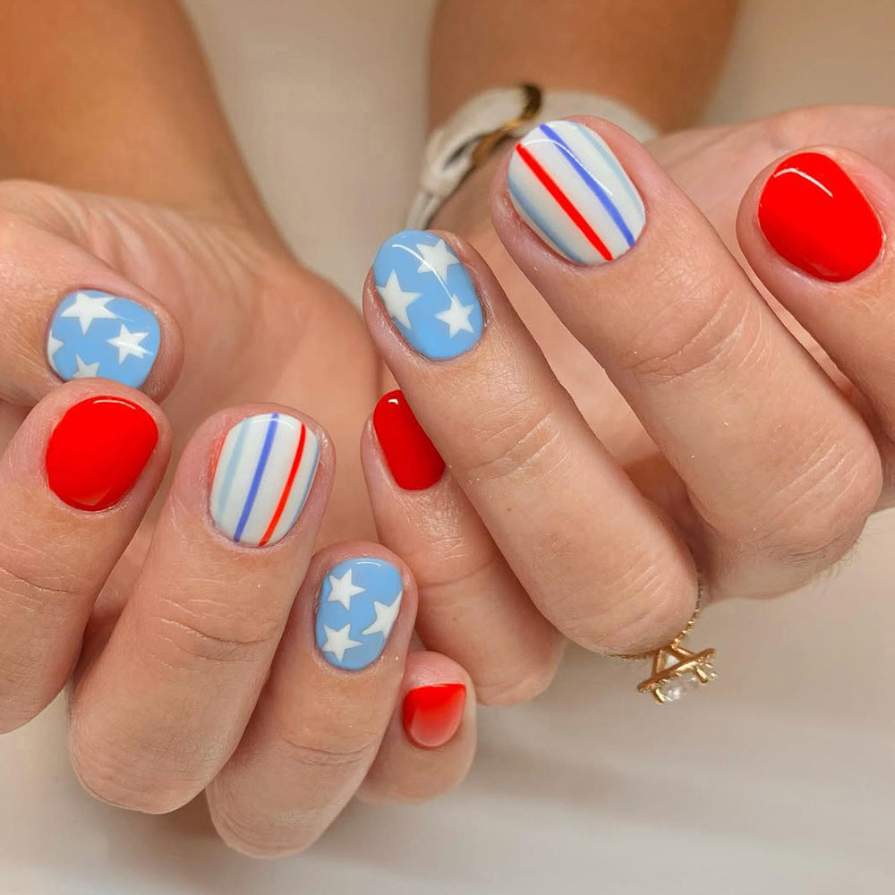 24pcs/Set Star Striped Press-On Nails