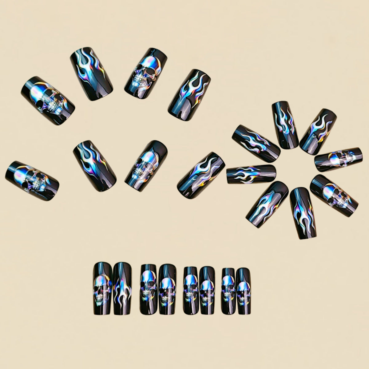 24pcs/Set Flaming Skull Press-On Nails