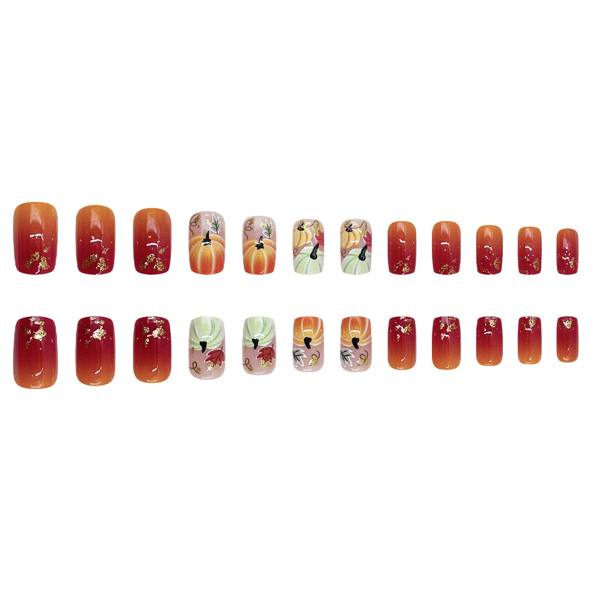 24pcs/Set Pumpkin & Maple Leaf Doodle Press On Nails
