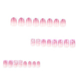 24pcs/Set Hot Pink French Hearts Press-On Nails