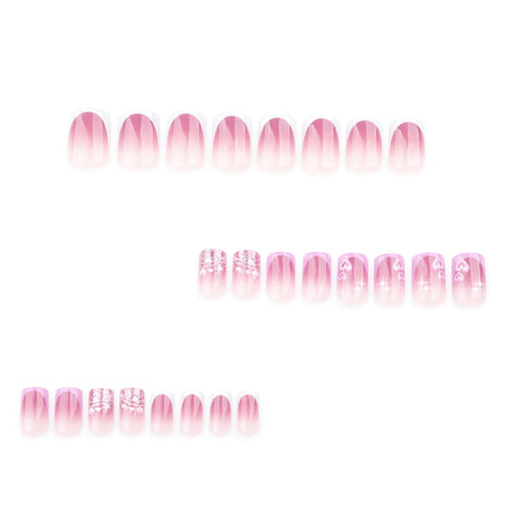 24pcs/Set Hot Pink French Hearts Press-On Nails