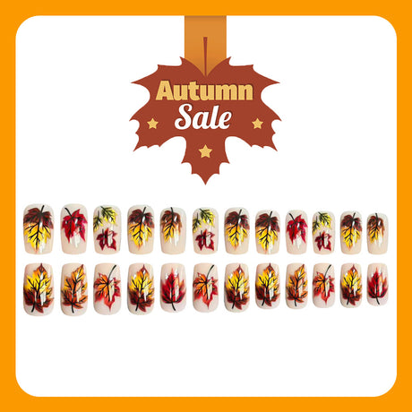 24pcs/Set Maple Leaves Press On Nails