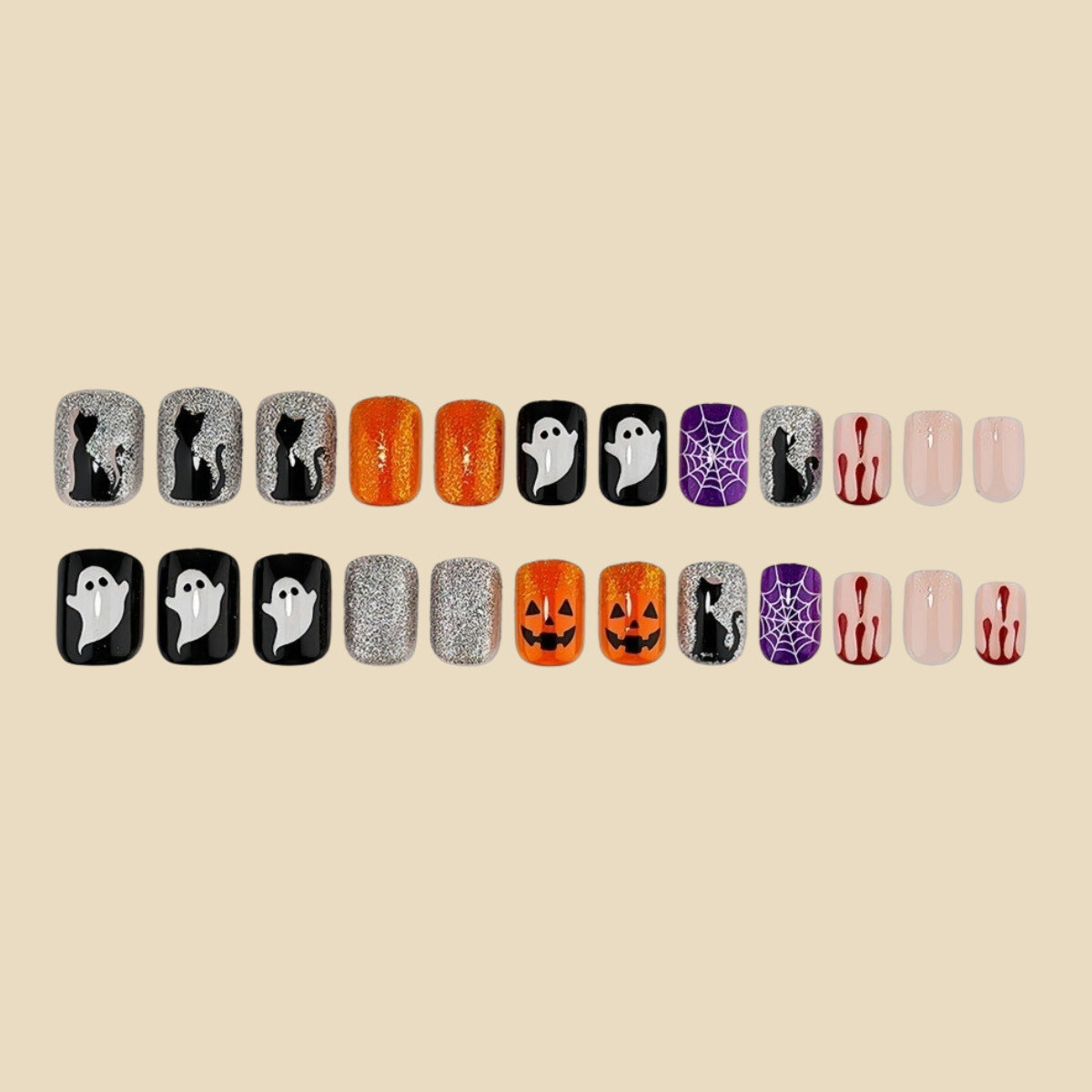 24pcs/Set Glow-in-the-Dark Ghosts & Pumpkins Press-On Nails
