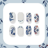24pcs/Set Ink Painting Floral French Press-On Nails