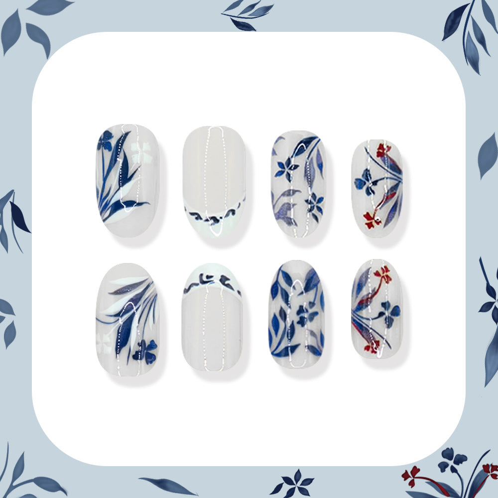 24pcs/Set Ink Painting Floral French Press-On Nails
