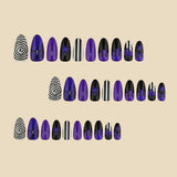30pcs/Set Black & White Striped Spider Press On Nails
