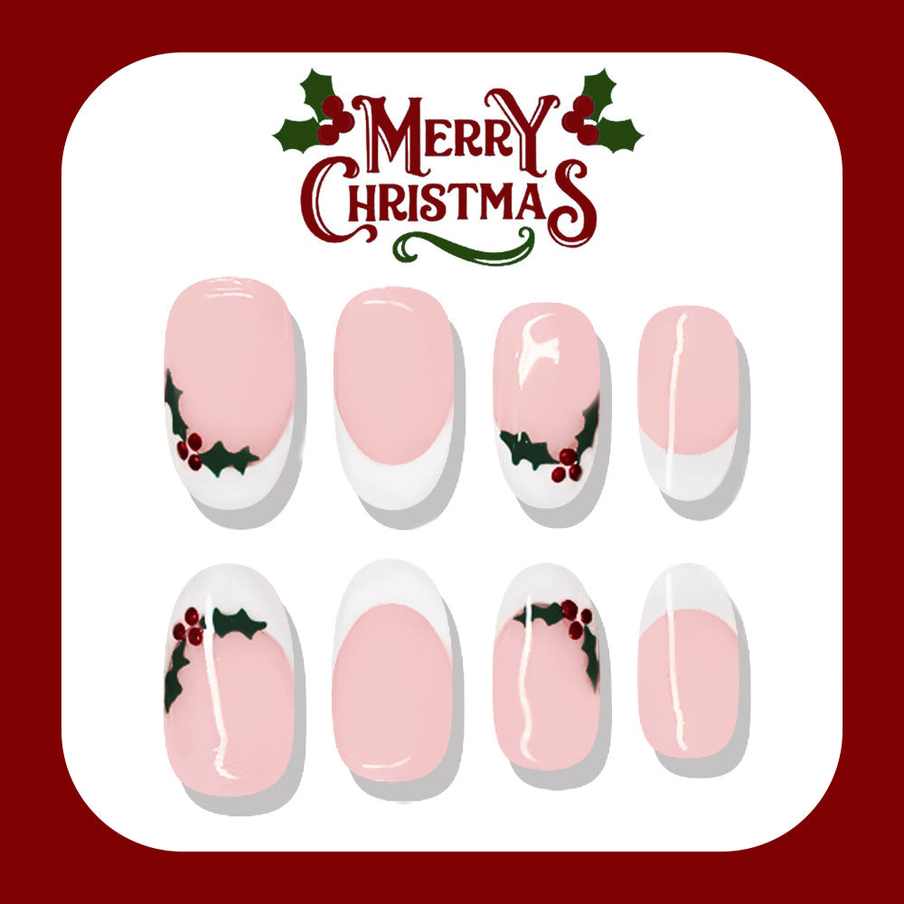 24pcs/Set Minimal White French Holly Berry Press On Nails