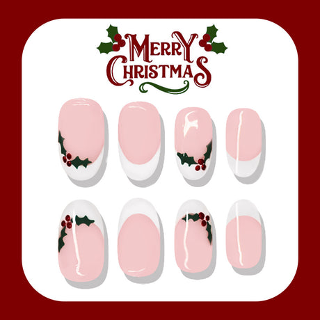 24pcs/Set Minimal White French Holly Berry Press On Nails