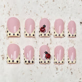 (Handmade) 10pcs/Set Yellow French French Tip Polka Dot Ladybug Press-On Nails