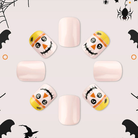 24pcs/Set Matte Pumpkin Ghost Face Press-On Nails