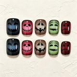 24pcs/Set Colorful Ghost Faces Cat Eye Press-On Nails