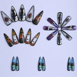24pcs/Set Pumpkin Flower Spiderweb Stiletto Press-On Nails