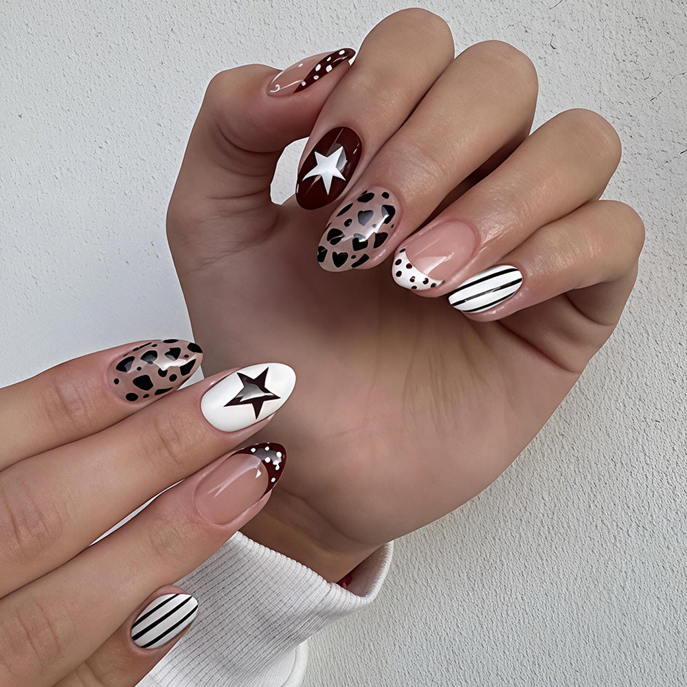 24pcs/Set Striped & Polka Dot French Press On Nails