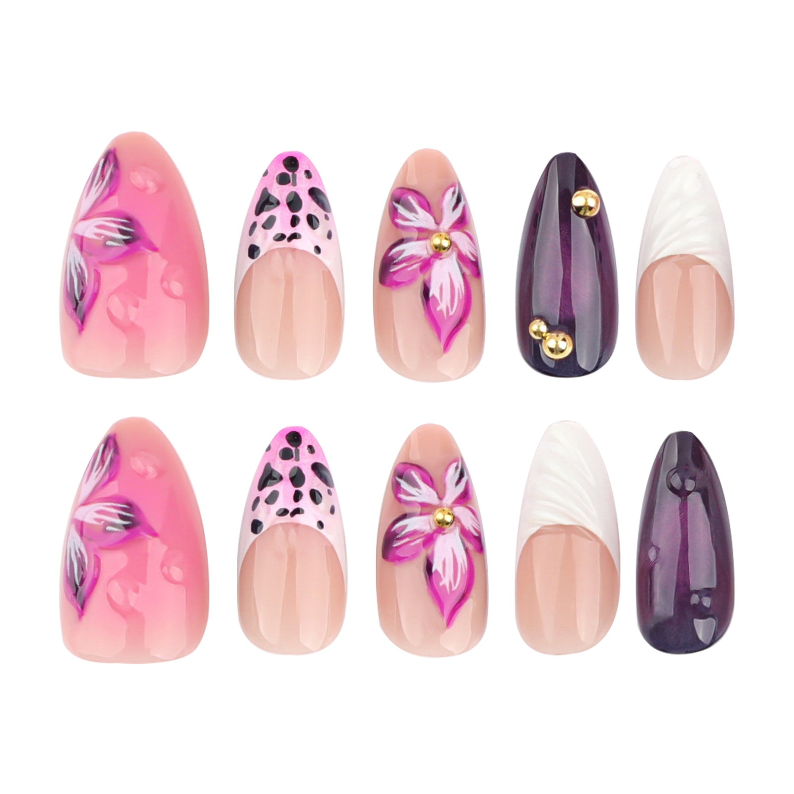 24pcs/Set 3D Embossed Floral French Press-On Nails