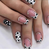 24pcs/Set French Tip Cow Print Press-On Nails