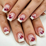 24pcs/Set French Tip Hearts Press-On Nails
