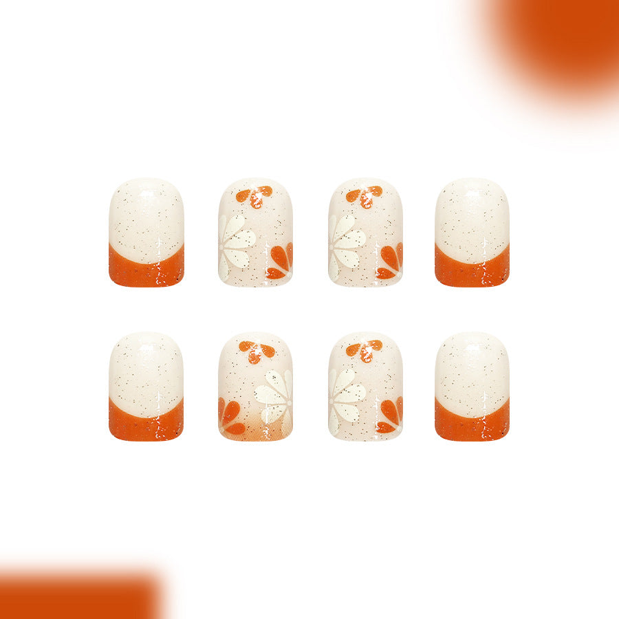 24pcs/Set Floral French Tip Press On Nails
