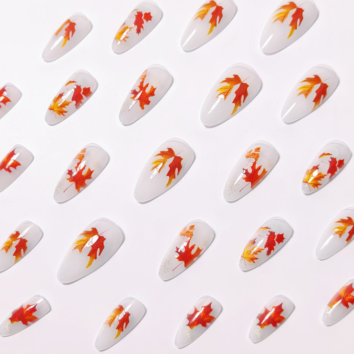 24pcs/Set Fall & Winter Maple Leaves Press On Nails