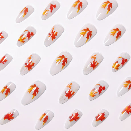 24pcs/Set Fall & Winter Maple Leaves Press On Nails