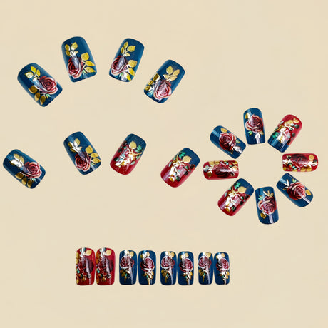 24pcs/Set Brown Botanical Floral Press On Nails