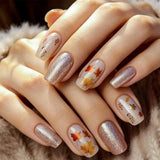 24pcs/Set Glitter Maple Leaves Press-On Nails