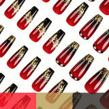 24pcs/Set Black to Red Ombre with Gold Glitter Press-On Nails