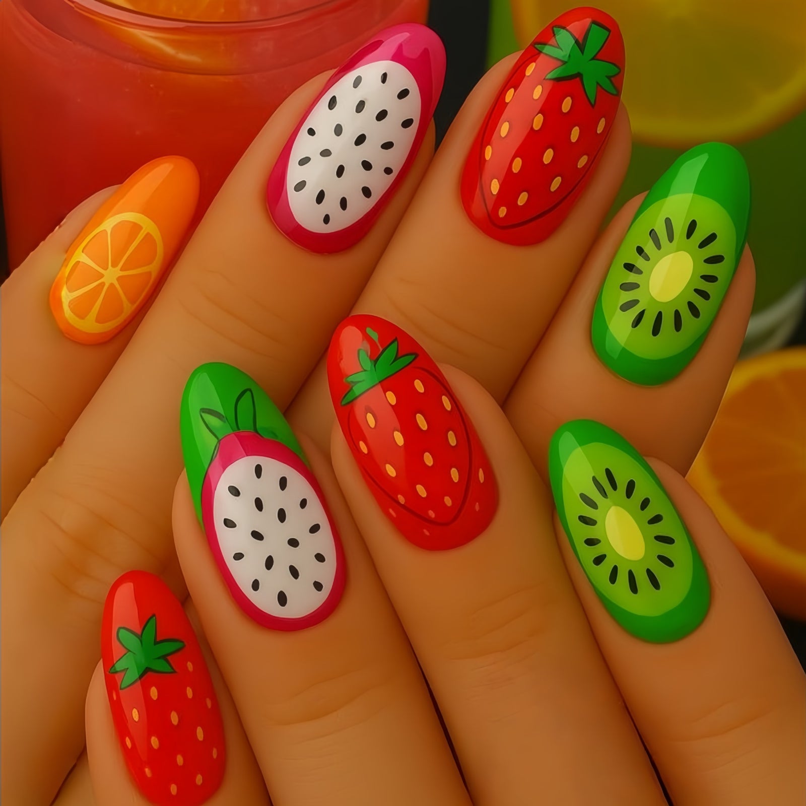 24pcs/Set Strawberry & Kiwi Press-On Nails
