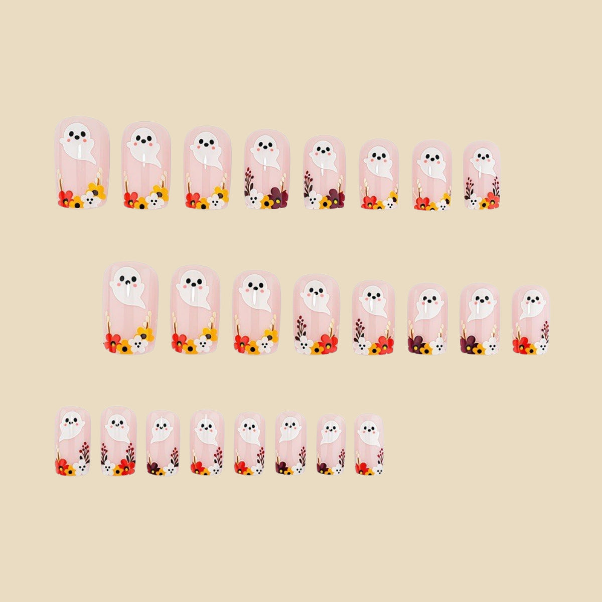 24pcs/Set Orange Ghost Floral Press-On Nails