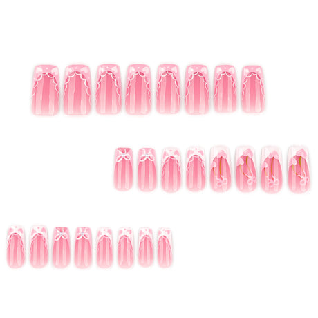 24pcs/Set White French Tip Heart Bow Press-On Nails