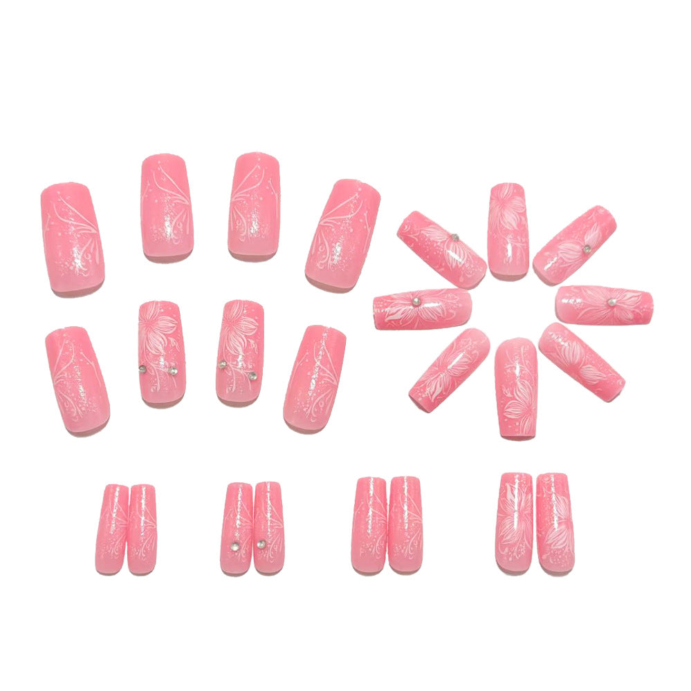 24pcs/Set Blurred Brown Floral French Tip Press-On Nails