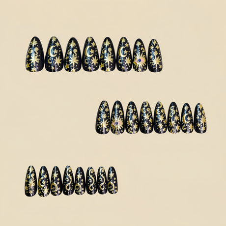 24pcs/Set Black & Gold Cat Eye Marble Nails