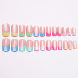 24pcs/Set Rainbow Color-Block French Cat Eye Press-On Nails