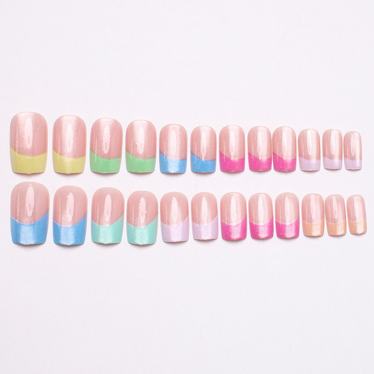 24pcs/Set Rainbow Color-Block French Cat Eye Press-On Nails