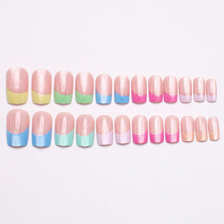 24pcs/Set Rainbow Color-Block French Cat Eye Press-On Nails