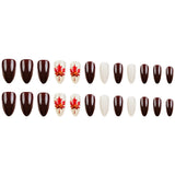 24pcs/Set Dark Brown Maple Leaves & Knit Press-On Nails