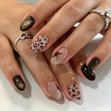 30pcs/Set Brown Leopard Print Cat Eye Press-On Nails
