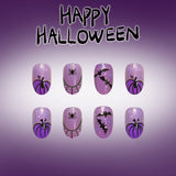 24pcs/Set Purple Pumpkin & Spiderweb French Tips Press-On Nails
