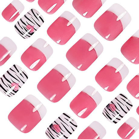 24pcs/Set Zebra French Tip Press-On Nails