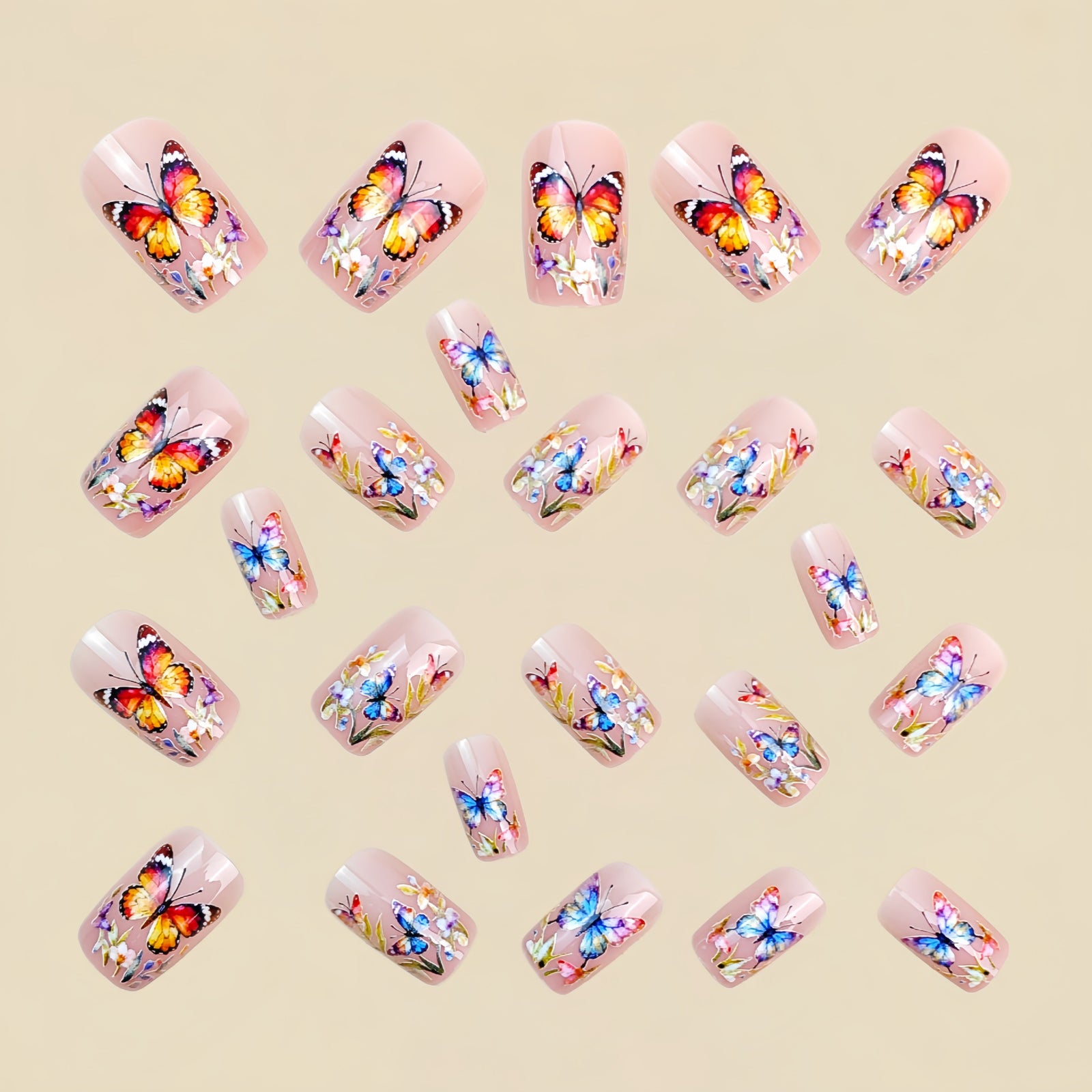 24pcs/Set Spring Butterfly Flower Press-On Nails