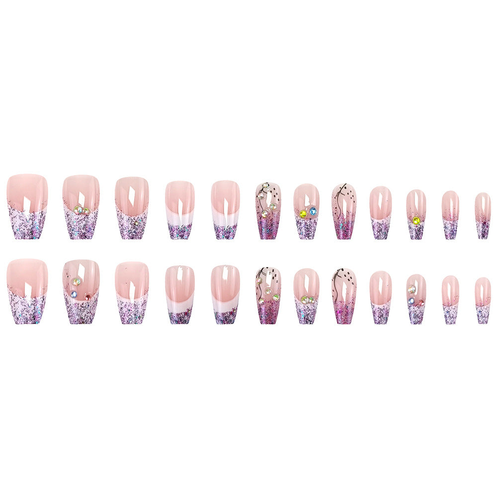 24pcs/Set Purple Starry Sky French Press On Nails