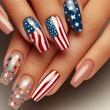 24pcs/Set Flag Stripe Stars Press-On Nails