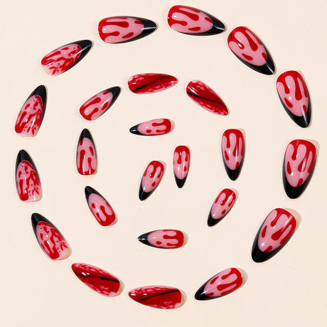 24pcs/Set Black French Tip with Blood Drips Press On Nails