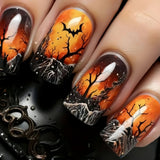 24pcs/Set Bat Forest Press On Nails
