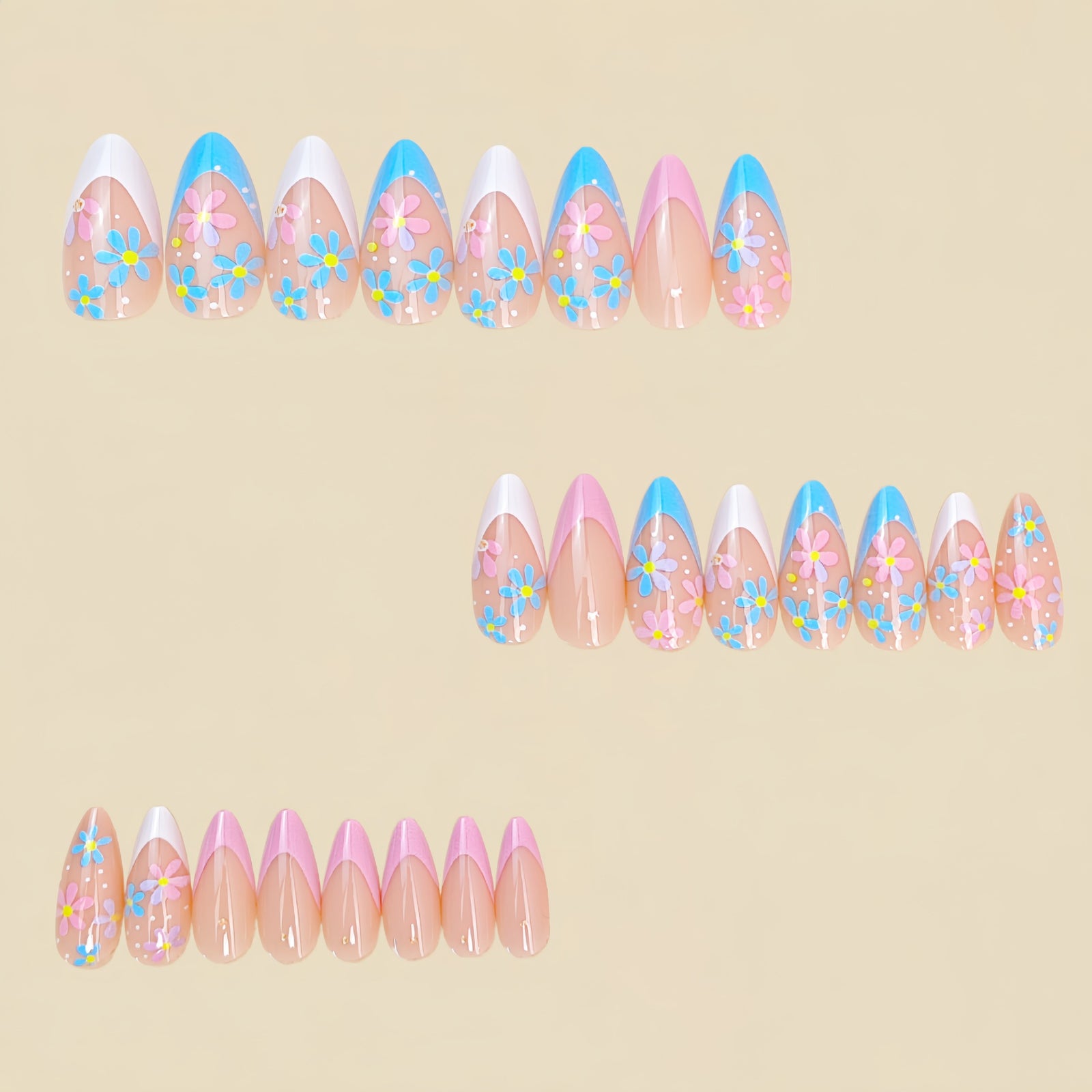 24pcs/Set Color Block French Daisy Nails