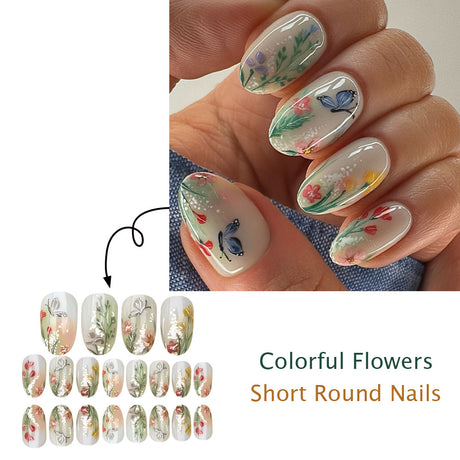 24pcs/Set Ombre Butterfly and Grass Press-On Nails