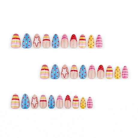 24pcs/Set Striped Polka Dot Star French Press On Nails