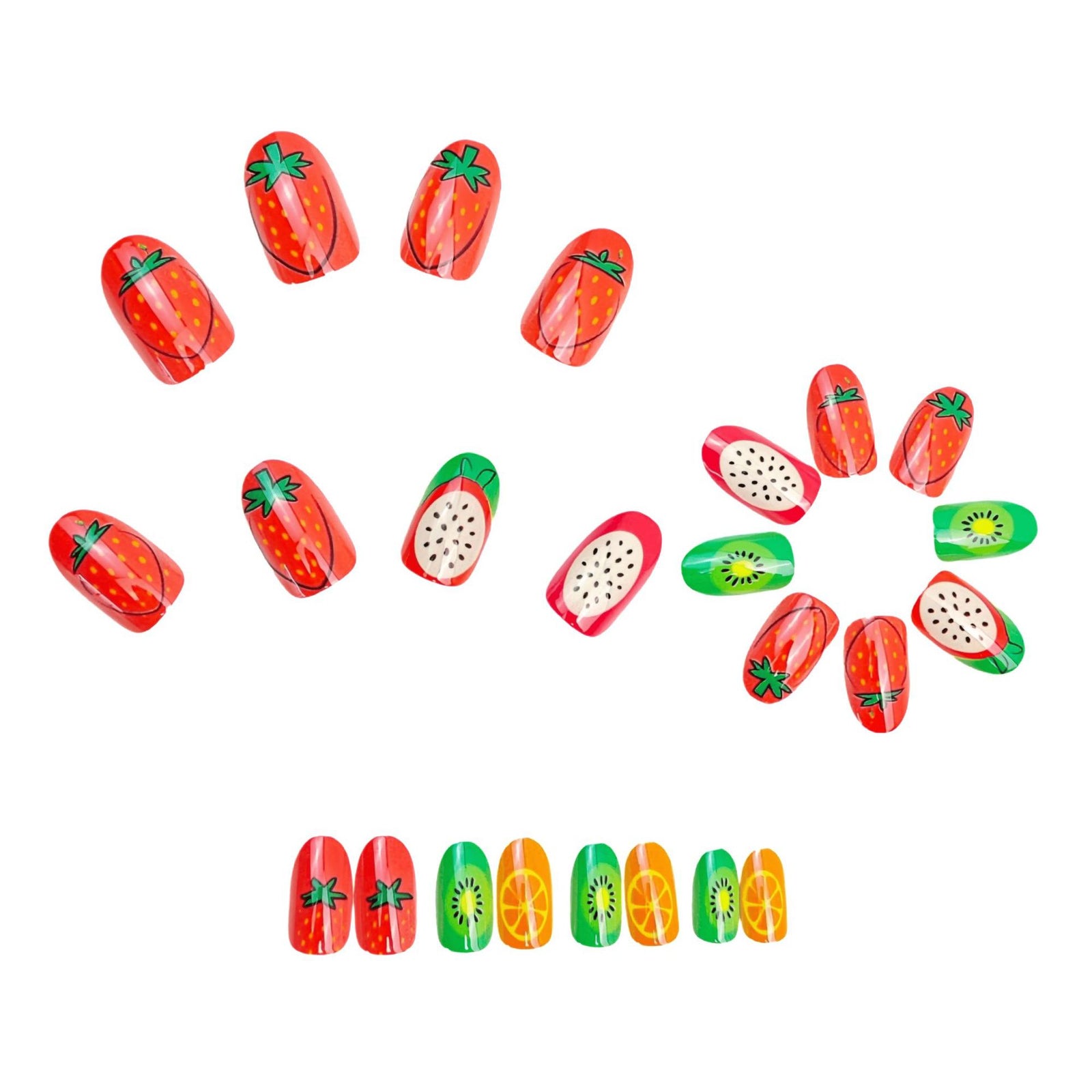 24pcs/Set Strawberry & Kiwi Press-On Nails