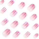 24pcs/Set Hot Pink French Hearts Press-On Nails