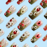 24pcs/Set Ladybug White Daisy Press-On Nails